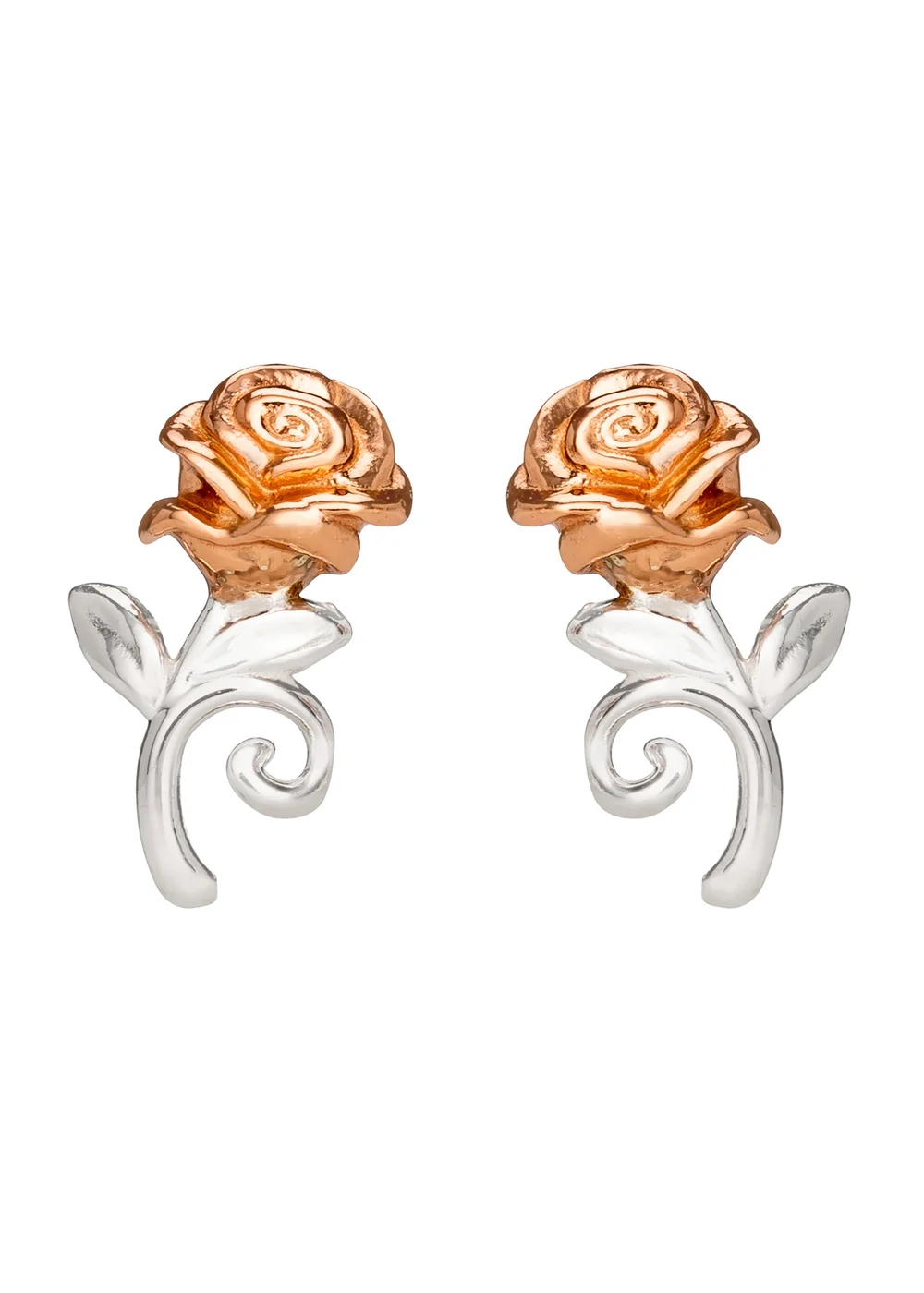 Disney Beauty & The Beast Two Tone Rose Stud Earrings - One Size Image 1