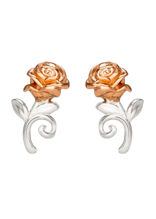 Disney Beauty & The Beast Two Tone Rose Stud Earrings - One Size Image 1