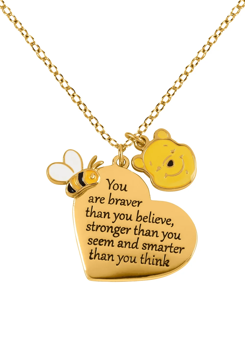 Disney Winnie The Pooh Yellow Gold Plated Brass Heart Shaped Necklace - One Size Image 1