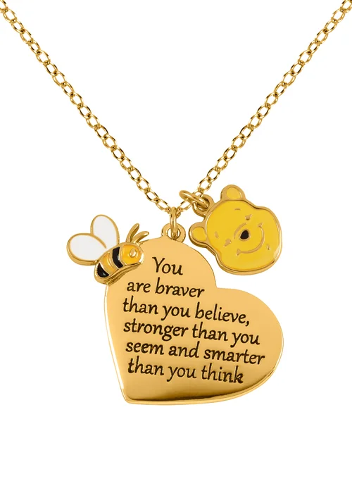 Disney Winnie The Pooh Yellow Gold Plated Brass Heart Shaped Necklace - One Size Image 1