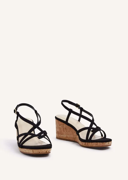 Linzi Safiya Black Faux Suede Strappy Wedge Sandal - 3 Image 3