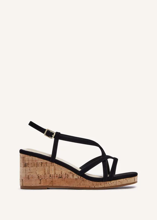 Linzi Safiya Black Faux Suede Strappy Wedge Sandal - 3 Image 2