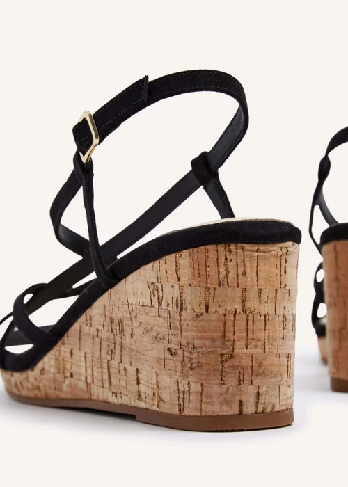 Linzi Safiya Black Faux Suede Strappy Wedge Sandal - 3 Image 4