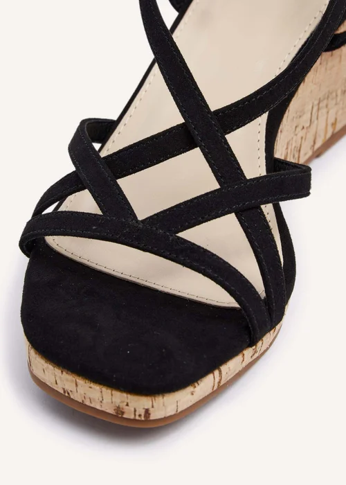 Linzi Safiya Black Faux Suede Strappy Wedge Sandal - 3 Image 5