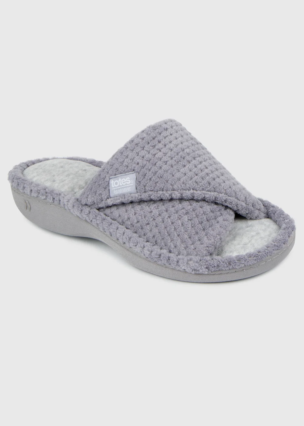 Totes Isotoner Grey Popcorn Turnover Open Toe Slippers - 6 Image 3