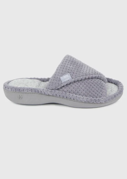 Totes Isotoner Grey Popcorn Turnover Open Toe Slippers - 6 Image 4