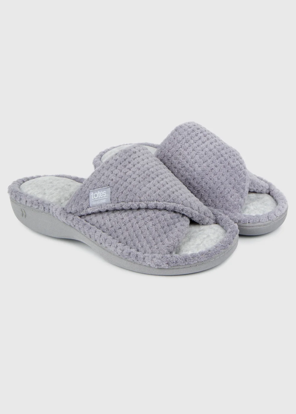 Totes Isotoner Grey Popcorn Turnover Open Toe Slippers - 6 Image 1