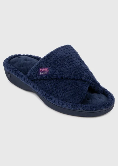 Totes Isotoner Navy Popcorn Turnover Open Toe Slippers - 4 Image 3