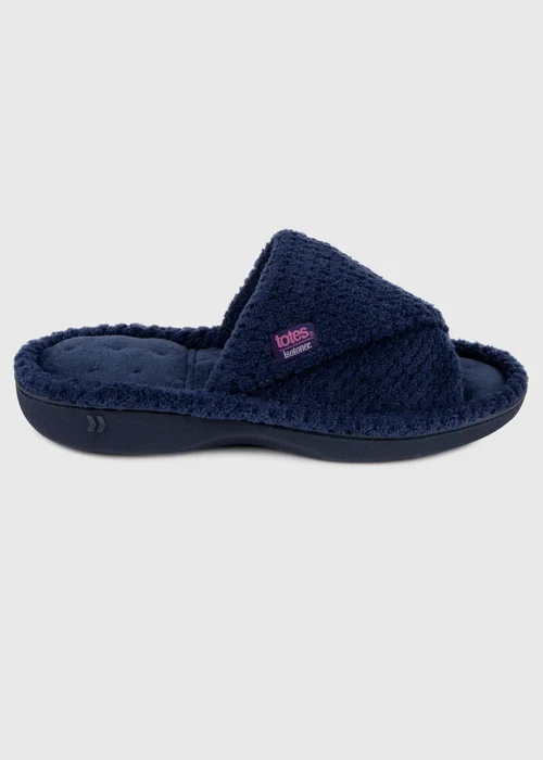 Totes Isotoner Navy Popcorn Turnover Open Toe Slippers - 4 Image 4