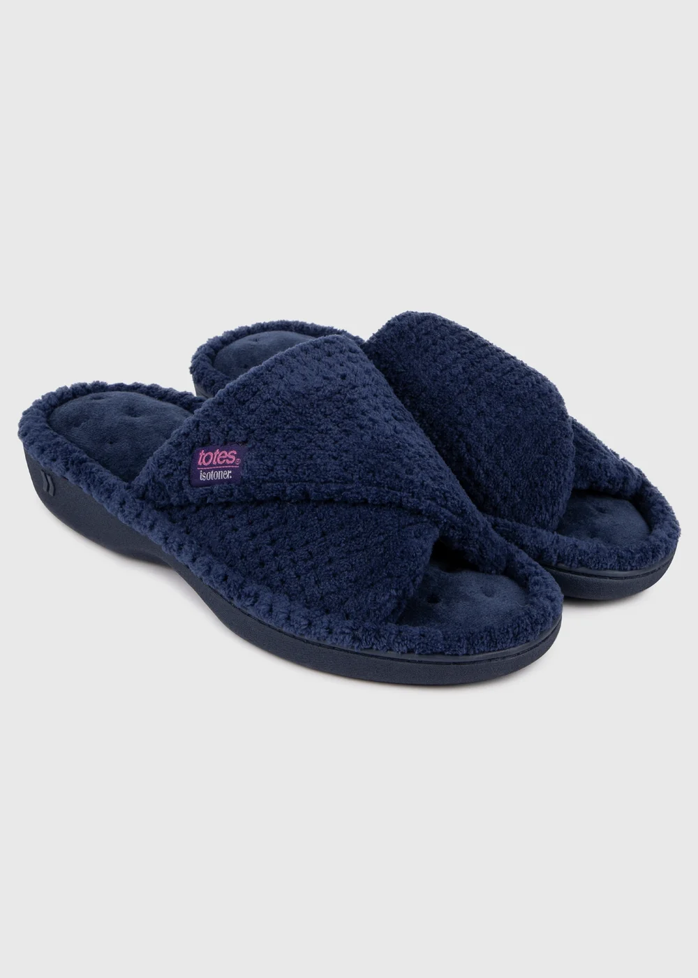 Totes Isotoner Navy Popcorn Turnover Open Toe Slippers - 4 Image 1