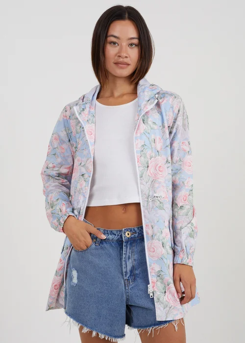 Brave Soul Blue Lightweight Showerproof Hooded Mac - 10 Image 5