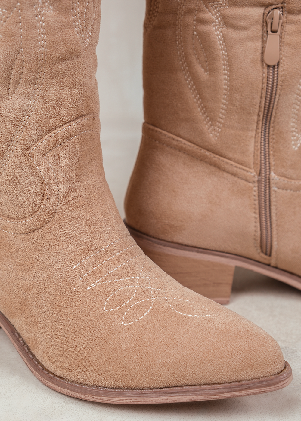Where's That From Cream Suede Desert Cowboy Boots With Embroidery - 3 Image 3