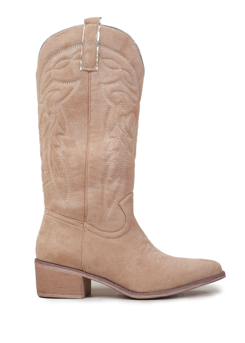 Where's That From Cream Suede Desert Cowboy Boots With Embroidery - 3 Image 1