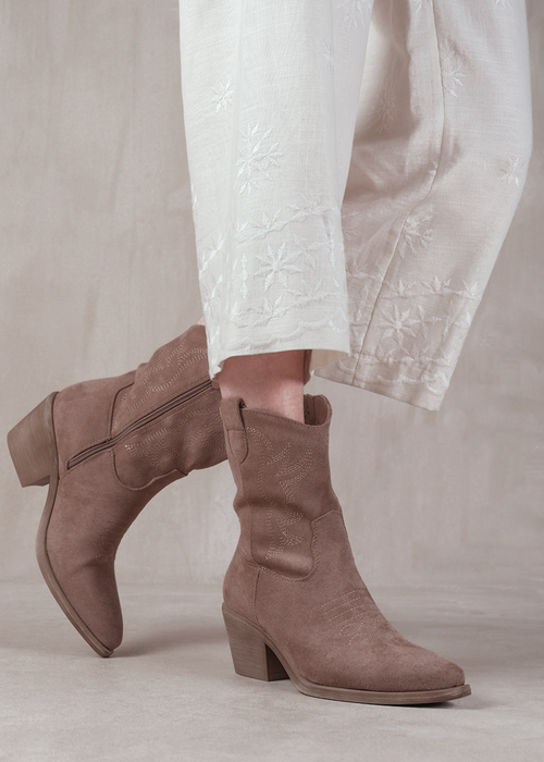 Where's That From Beige Suede Rodeo Cowboy Boots With Embroidery - 3 Image 2