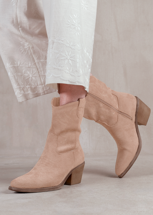 Where's That From Cream Suede Rodeo Cowboy Boots With Embroidery - 3 Image 2