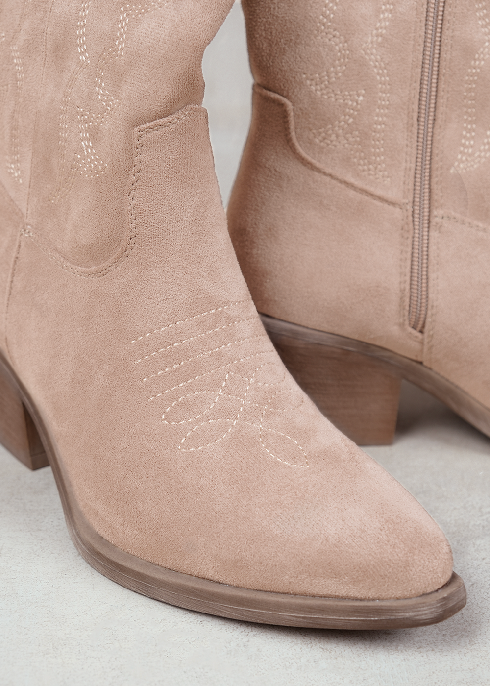 Where's That From Cream Suede Rodeo Cowboy Boots With Embroidery - 3 Image 3