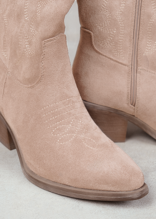 Where's That From Cream Suede Rodeo Cowboy Boots With Embroidery - 3 Image 3