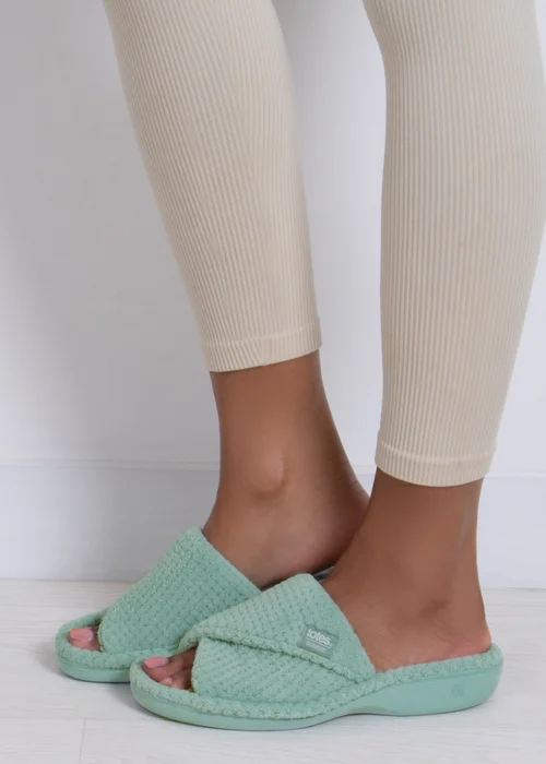 Totes Isotoner Mint Popcorn Turnover Open Toe Slippers - Size 6 Image 2