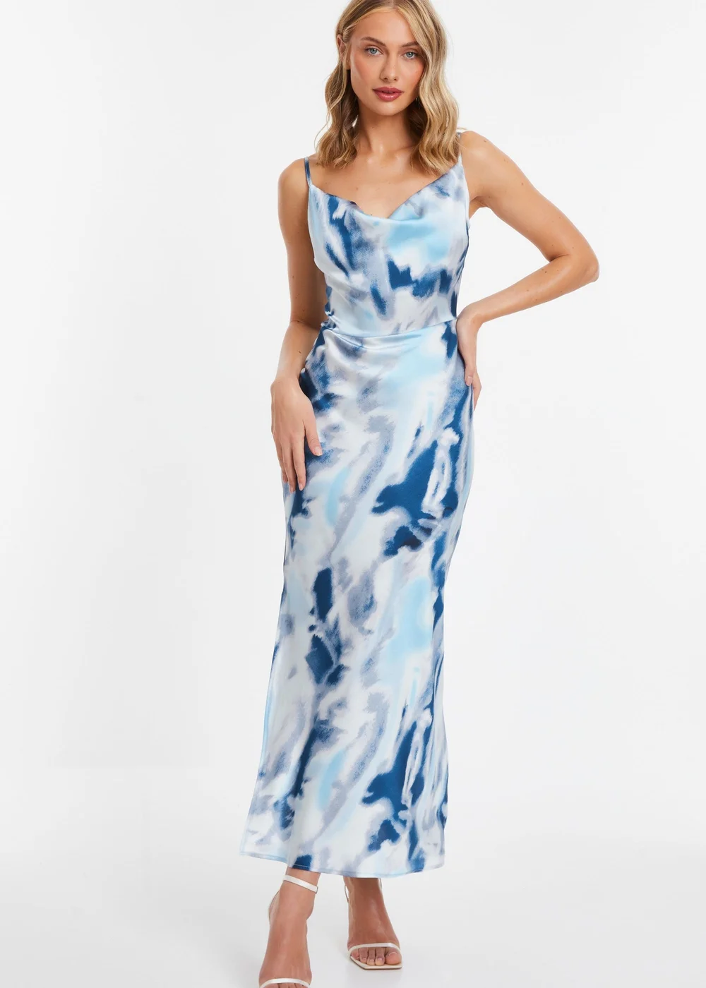 Quiz Blue Satin Marble Print Midi Dress - 10 | Matalan Quiz Blue Satin Marble Print Midi Dress - 10 | Matalan