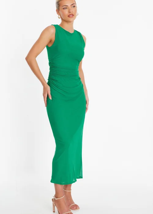 Quiz Green Mesh Ruched Bodycon Midaxi Dress - 6 Image 3