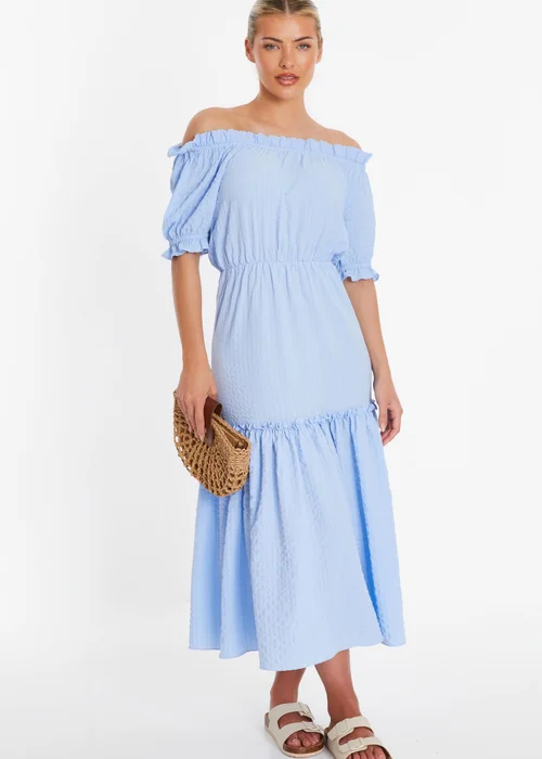 Quiz Blue Textured Bardot Midi Dress - 8 Image 1