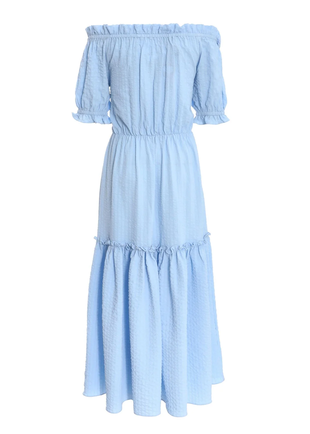 Quiz Blue Textured Bardot Midi Dress - 8 Image 5