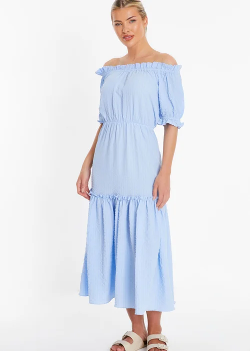 Quiz Blue Textured Bardot Midi Dress - 8 Image 3