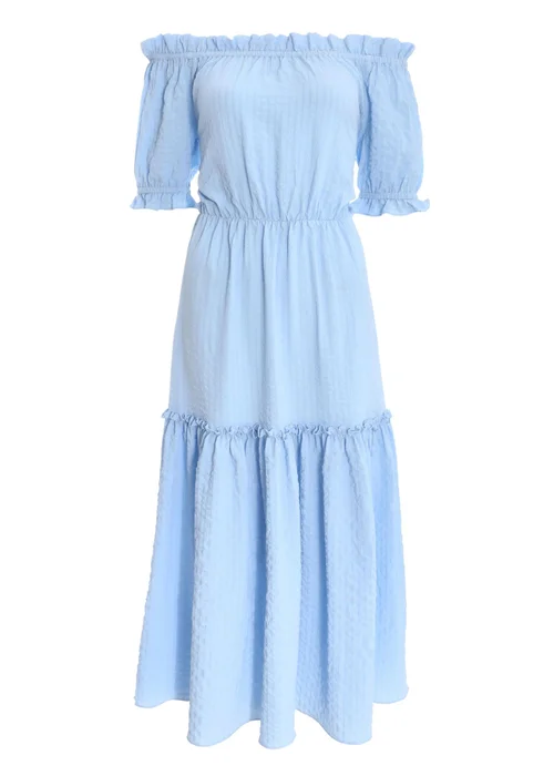Quiz Blue Textured Bardot Midi Dress - 8 Image 4