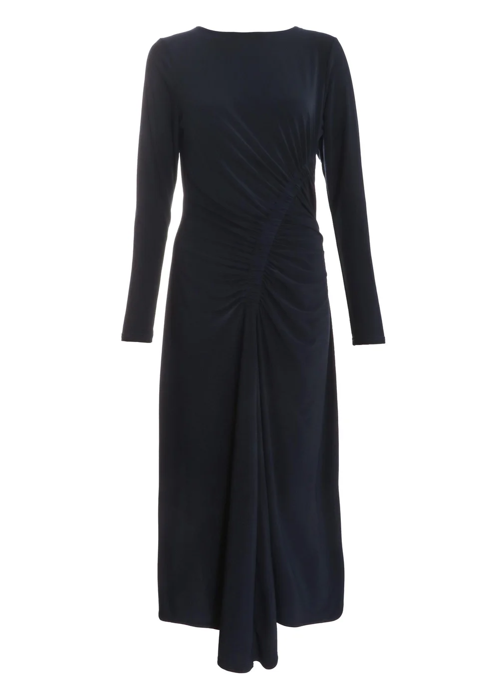 Quiz Navy Ruched Long Sleeve Midi Dress - 8 Image 4