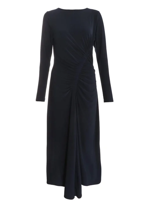 Quiz Navy Ruched Long Sleeve Midi Dress - 8 Image 4