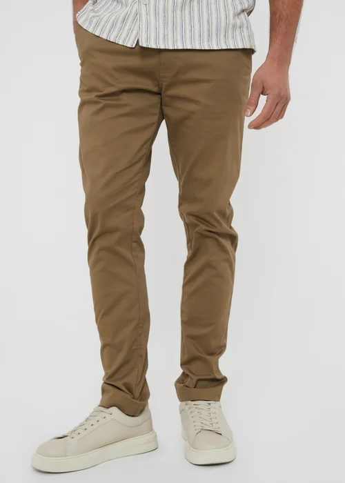 Threadbare Brown Castello Cotton Slim Fit Chino Trousers With Stretch - 38 waist 32 leg Image 1