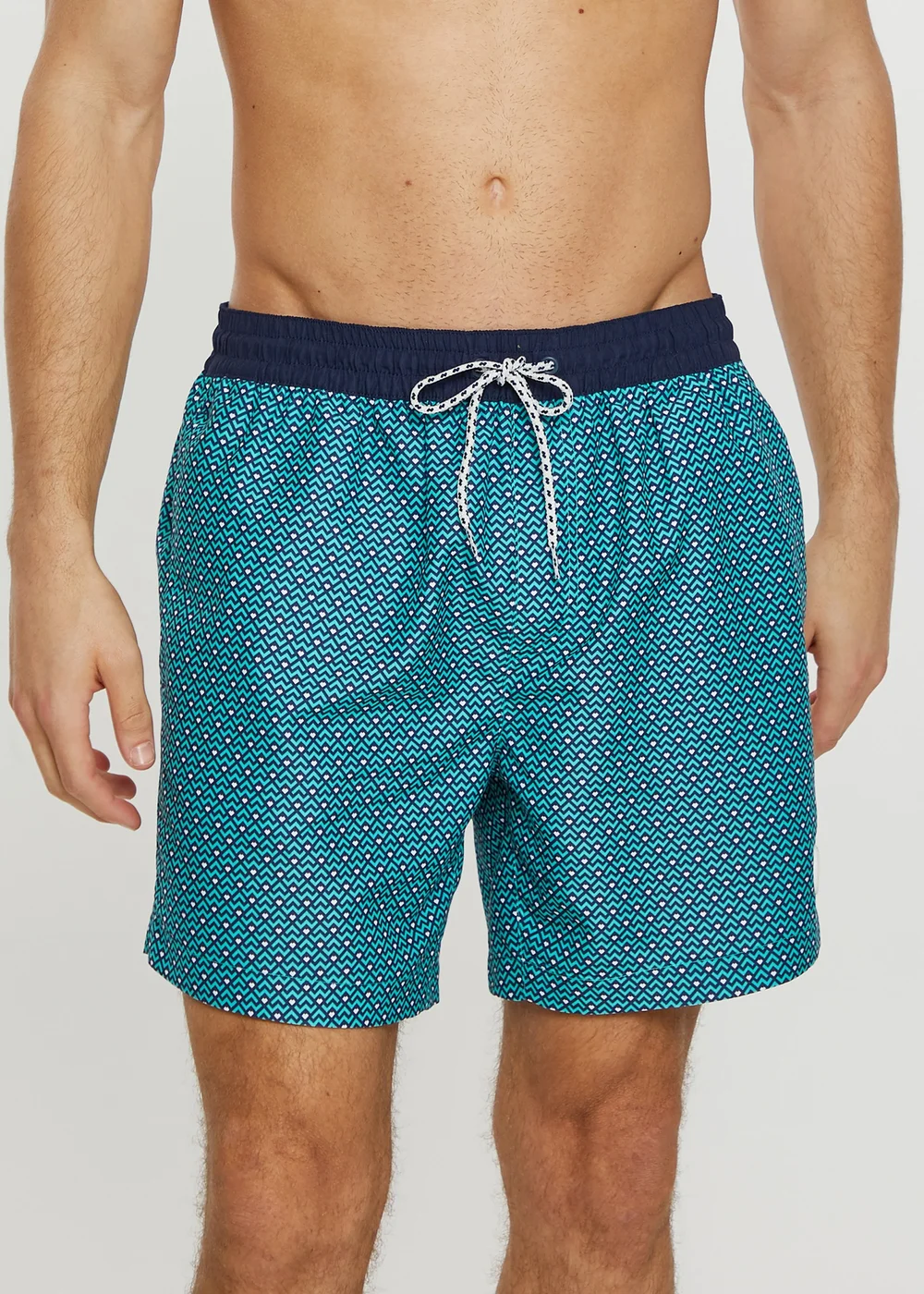 Threadbare Blue Carwood Contrast Geometric Print Swim Shorts - Large Image 1