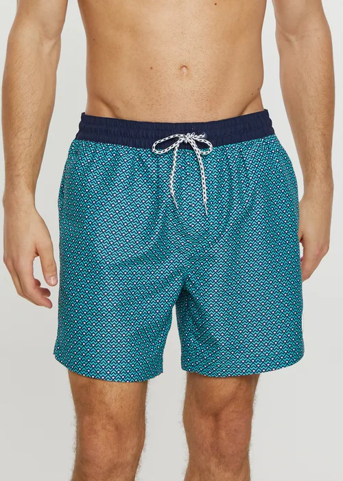 Threadbare Blue Carwood Contrast Geometric Print Swim Shorts - Large Image 1