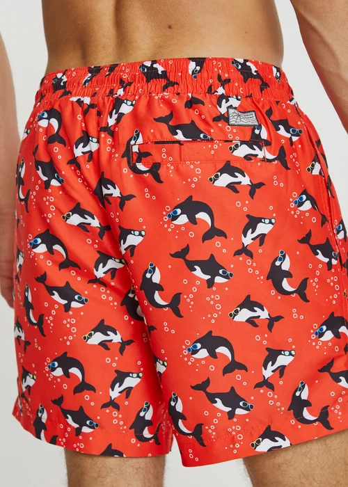 Threadbare Red Whale Print Swim Shorts - Medium Image 3