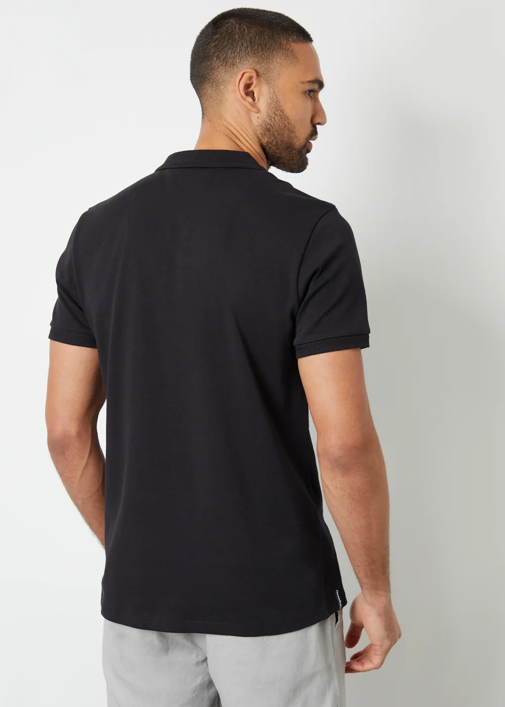 Threadbare Black Cotton Polo Shirt With Herringbone Detail Collar - S Image 2