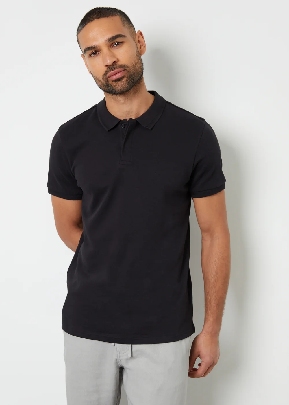 Threadbare Black Cotton Polo Shirt With Herringbone Detail Collar - S Image 1