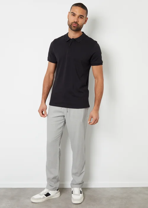 Threadbare Black Cotton Polo Shirt With Herringbone Detail Collar - S Image 4