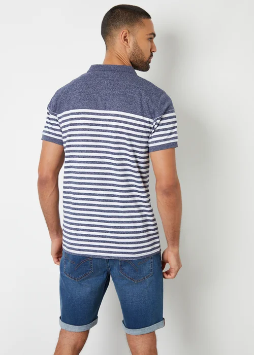 Threadbare Navy Cotton Jersey Striped Polo Shirt - S Image 2
