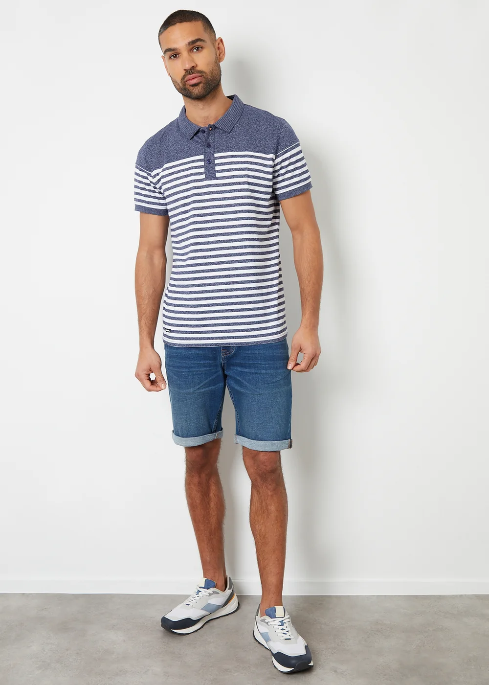 Threadbare Navy Cotton Jersey Striped Polo Shirt - S Image 4