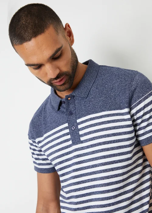 Threadbare Navy Cotton Jersey Striped Polo Shirt - S Image 3