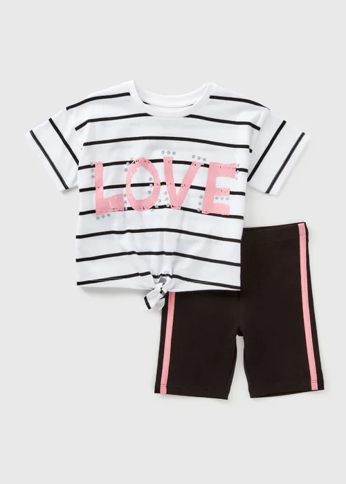 Girls Stripe Love Cycling Shorts Set (1-7yrs) - 1 to 1 half years Image 1