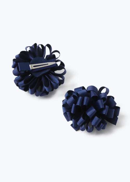 Navy Pom Pom Hair Clips - One Size Image 3