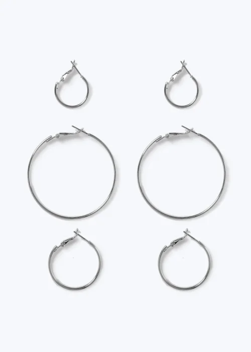 Silver 3 Pack Hoop Earrings - One Size Image 2
