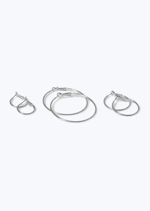 Silver 3 Pack Hoop Earrings - One Size Image 1