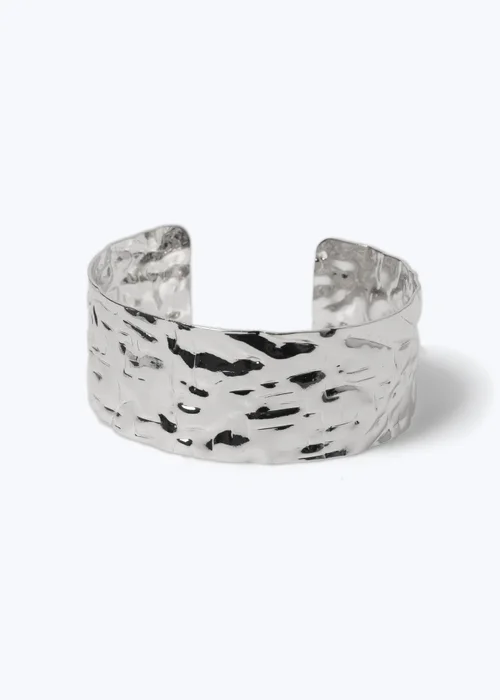 Silver Hammered Cuff Bracelet - One Size Image 1
