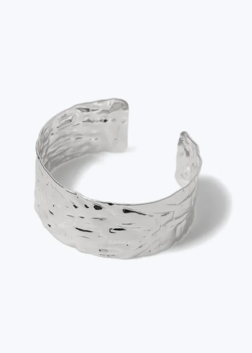 Silver Hammered Cuff Bracelet - One Size Image 2
