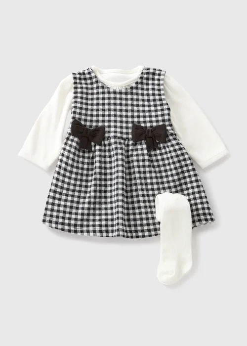 Baby Black Jacquard Dress & Tights Set (Newborn-23mths) - Age 0 - 3 Months Image 1