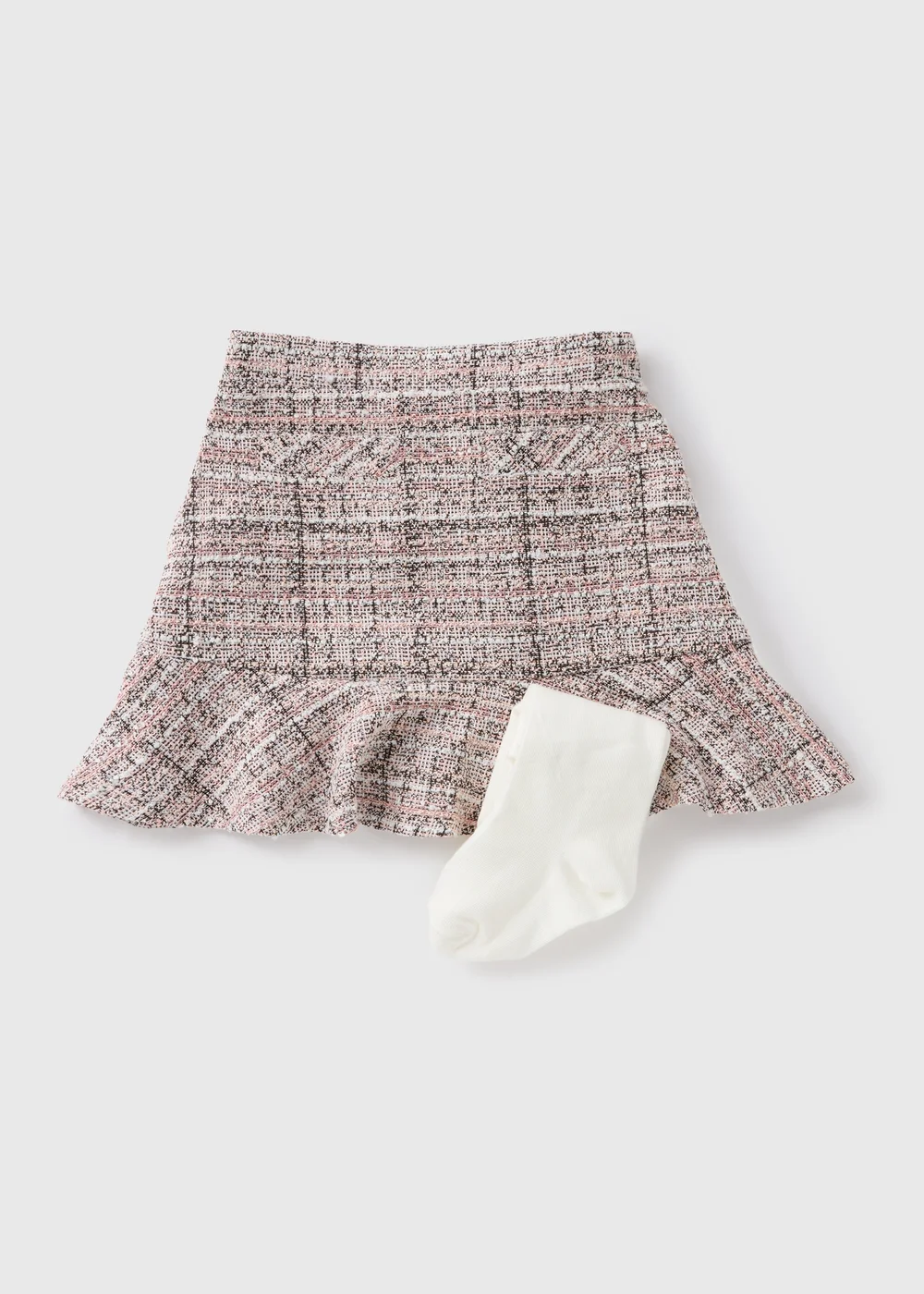 Girls Pink Check Peplum Skirt & Tights Set (1-7yrs) - 1 half year to 2 Image 1