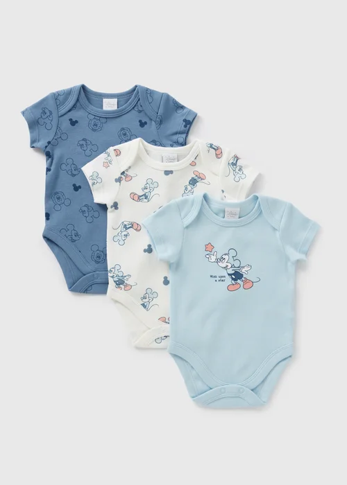 Disney 3 Pack Baby Mickey Mouse Bodysuits (Newborn-18mths) - Age 0 - 3 Months Image 1