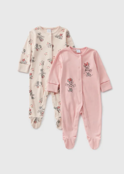 2 Pack Disney Baby Minnie Mouse Sleepsuits (Newborn-18mths) - Age 0 - 3 Months Image 1